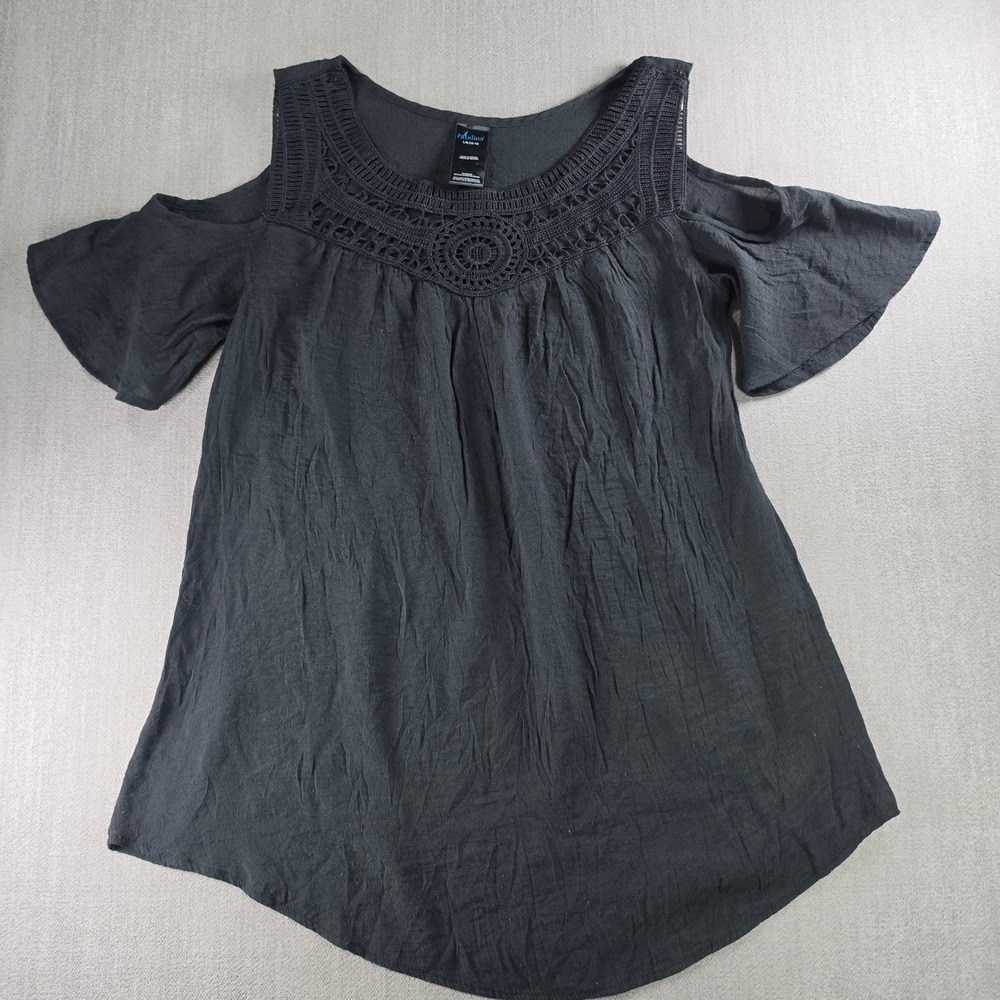 Catalina‎ Cold Shoulder Top Womens L Black Crochet Lace Boho CTL37905